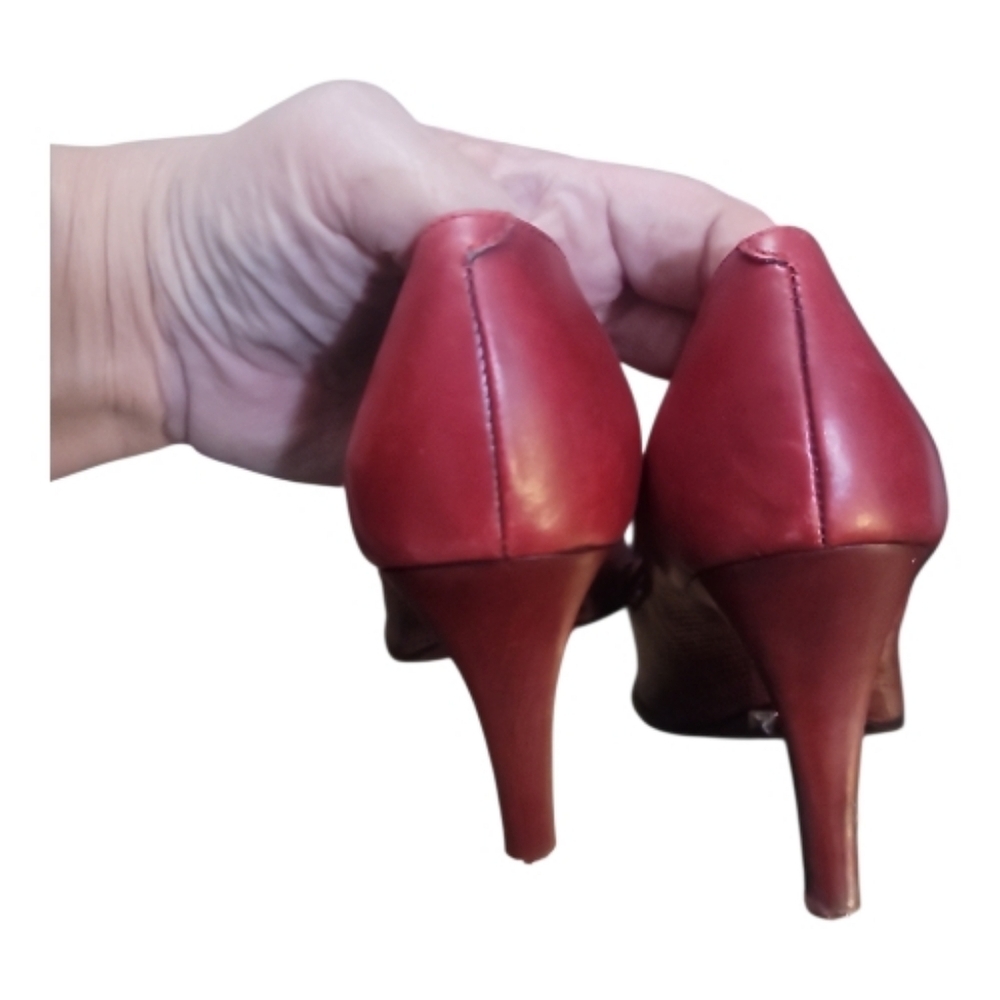 Tod's burgundy red Leather heels snakeskin pointed toe Shoes pumps 5.5 black - Picture 6 of 9